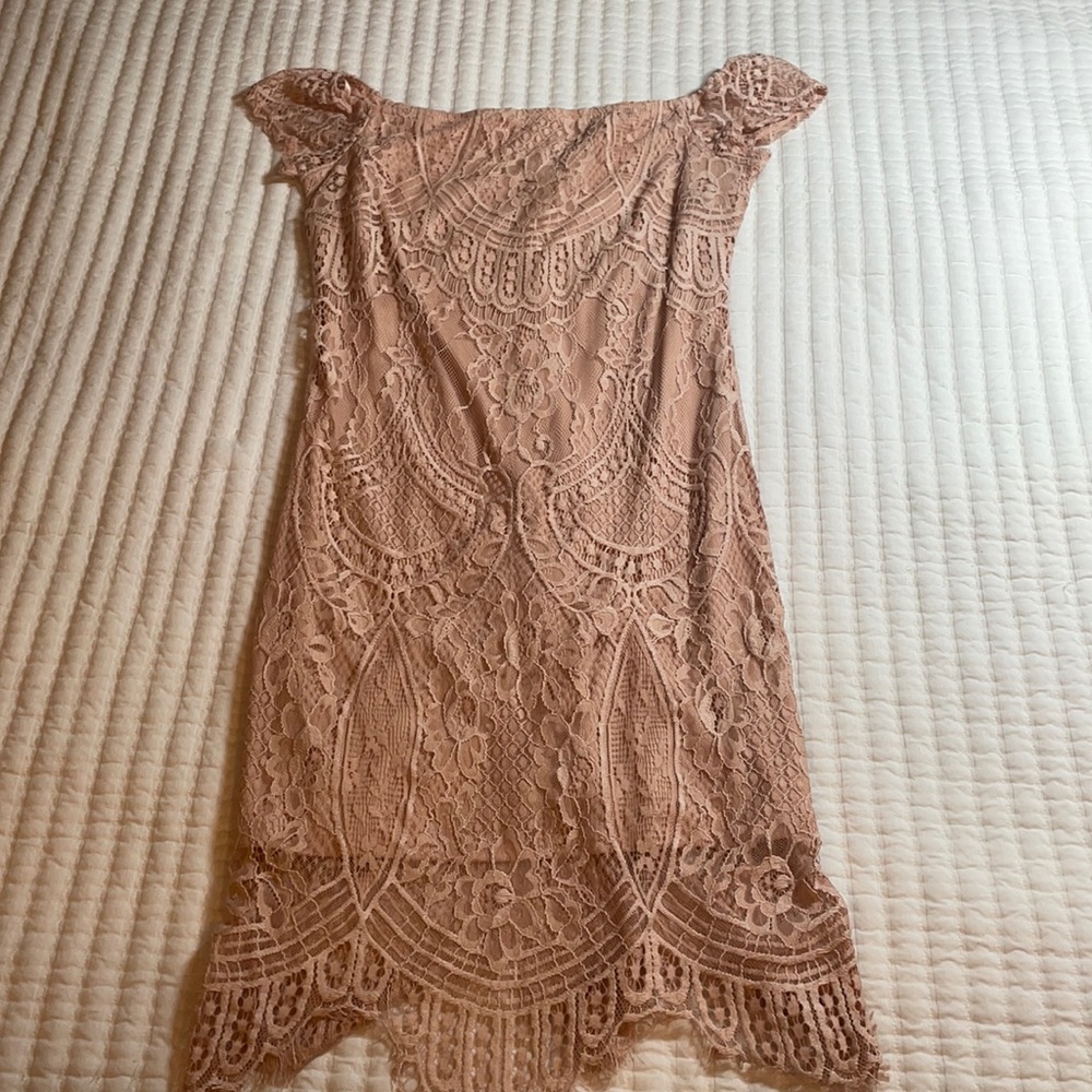 Blush color dress. Off the shoulder